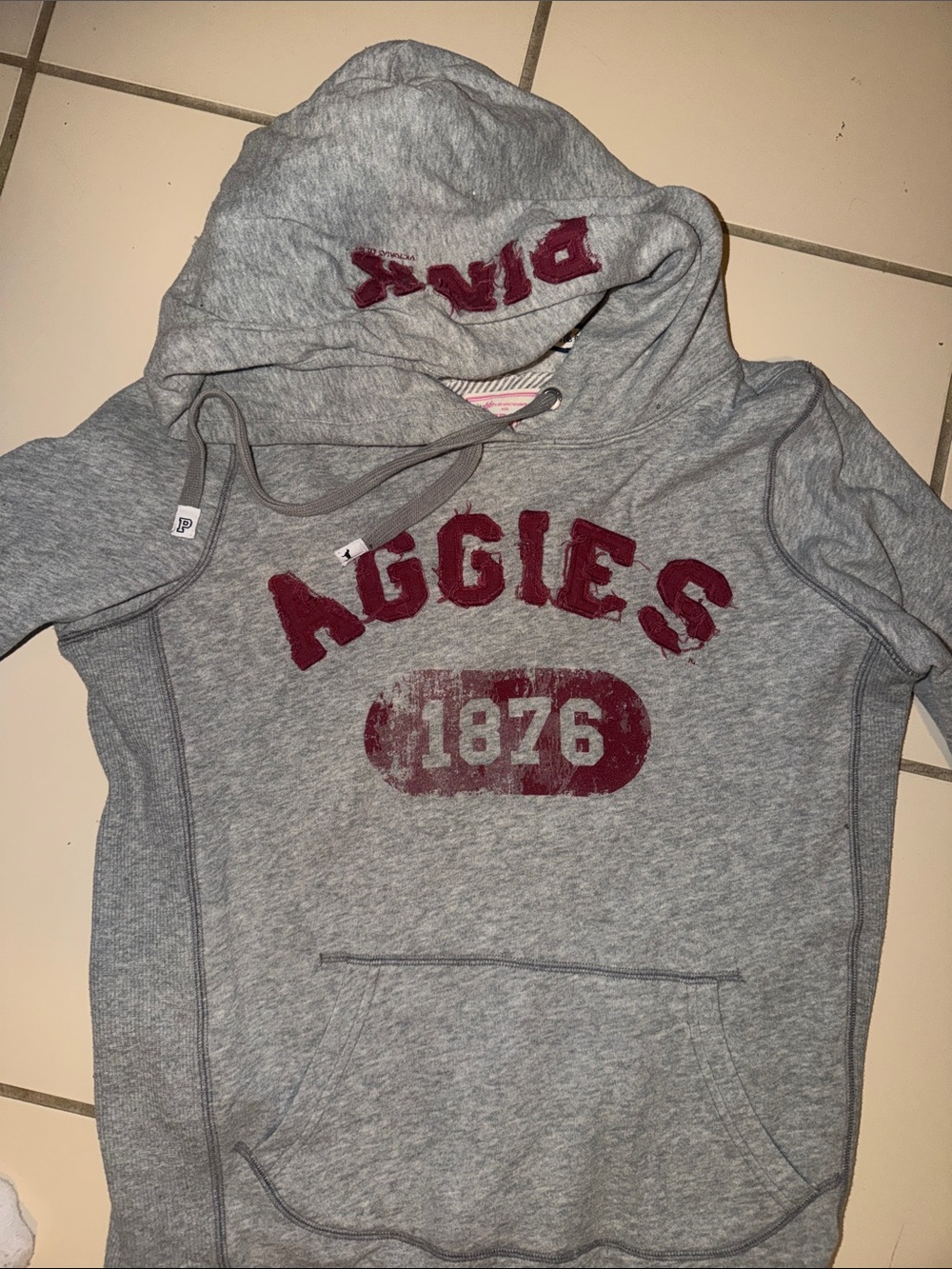 PINK Victoria's Secret Gray Hoodie & Boot‑Cut Sweatpants with Maroon Logo - Picture 2 of 7